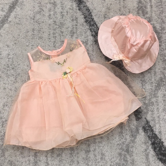 golden flower Other - Dress and Hat Matching Set Baby Girl  6-12